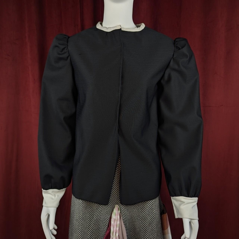 One of a Kind Handmade Black & White Collar Long Sleeve Velcro Front Top